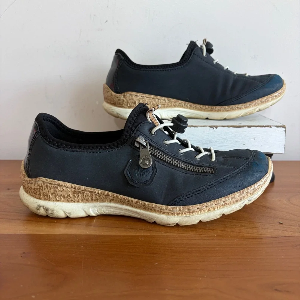 Rieker Antistress Navy Blue Bungee Zip Walking Shoes Sneakers Womens 38
